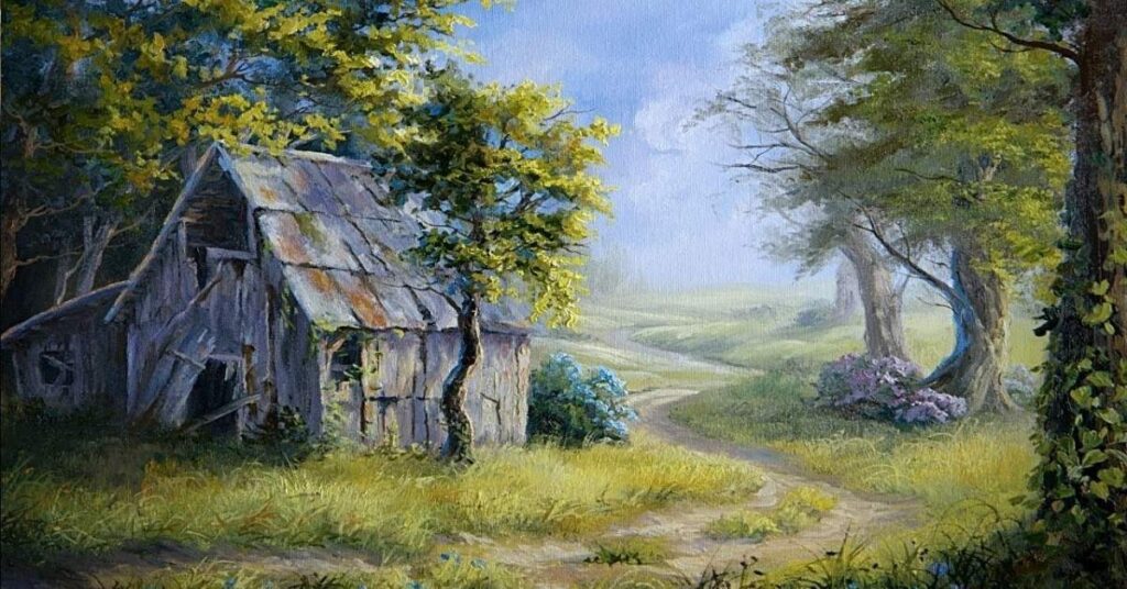 Barn Overtaken by Nature - Landscape Painting Oil painting (1)