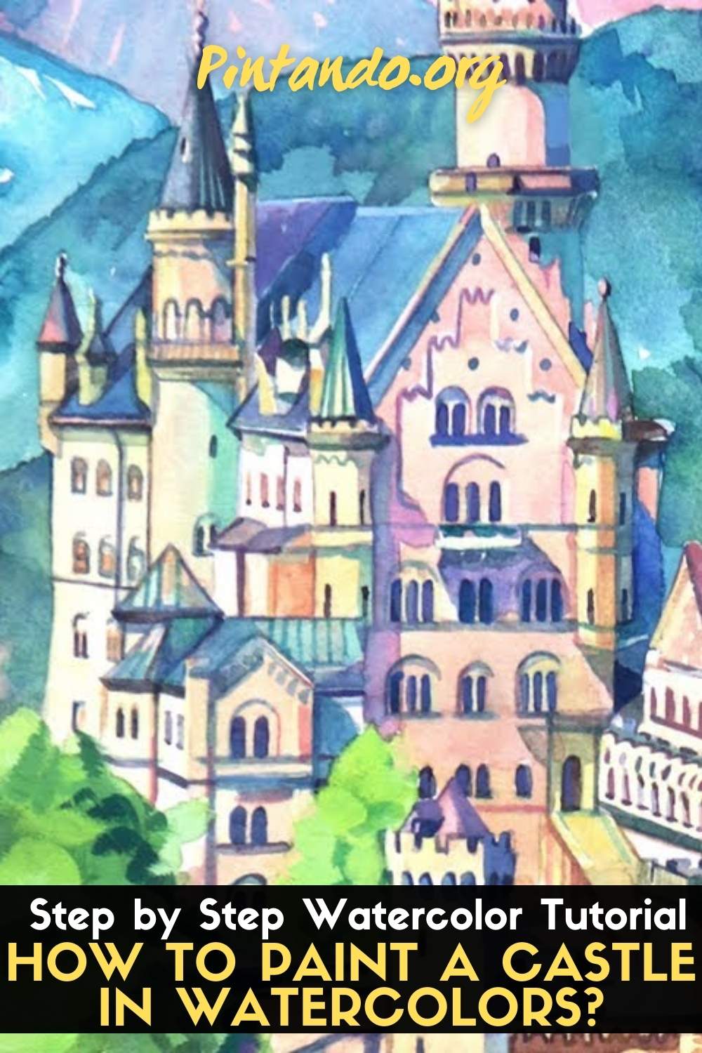 How to paint a Castle in Watercolors Step by Step Watercolor Tutoria (2)