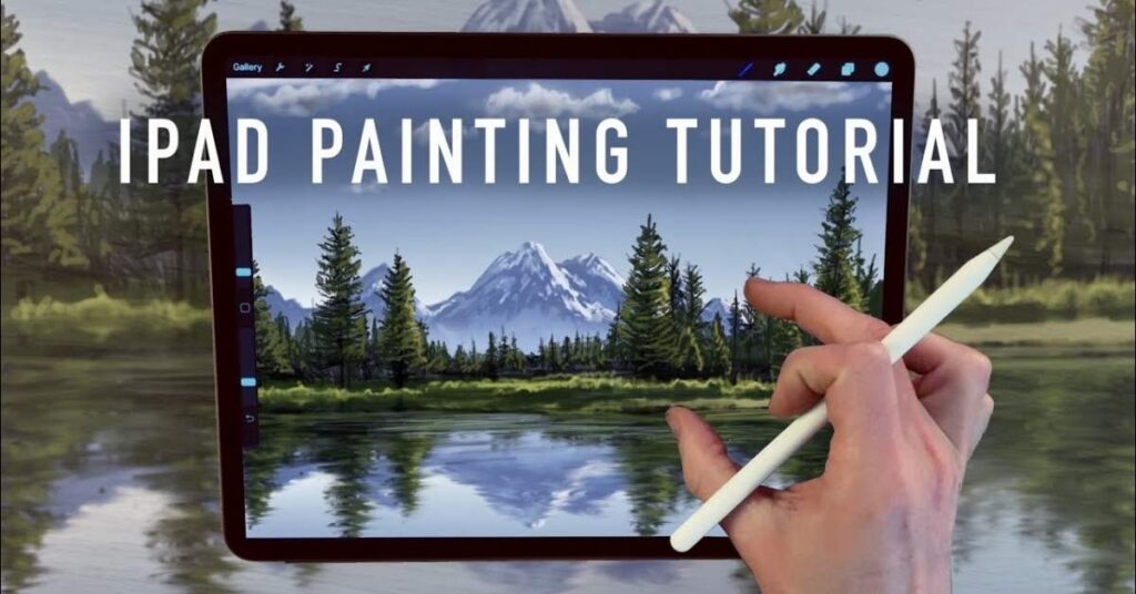IPAD PAINTING TUTORIAL - Mountain and tree landscape art in Procreate (2)