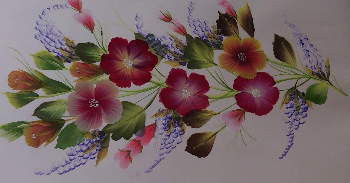Single stroke painting. Decorative floral composition.