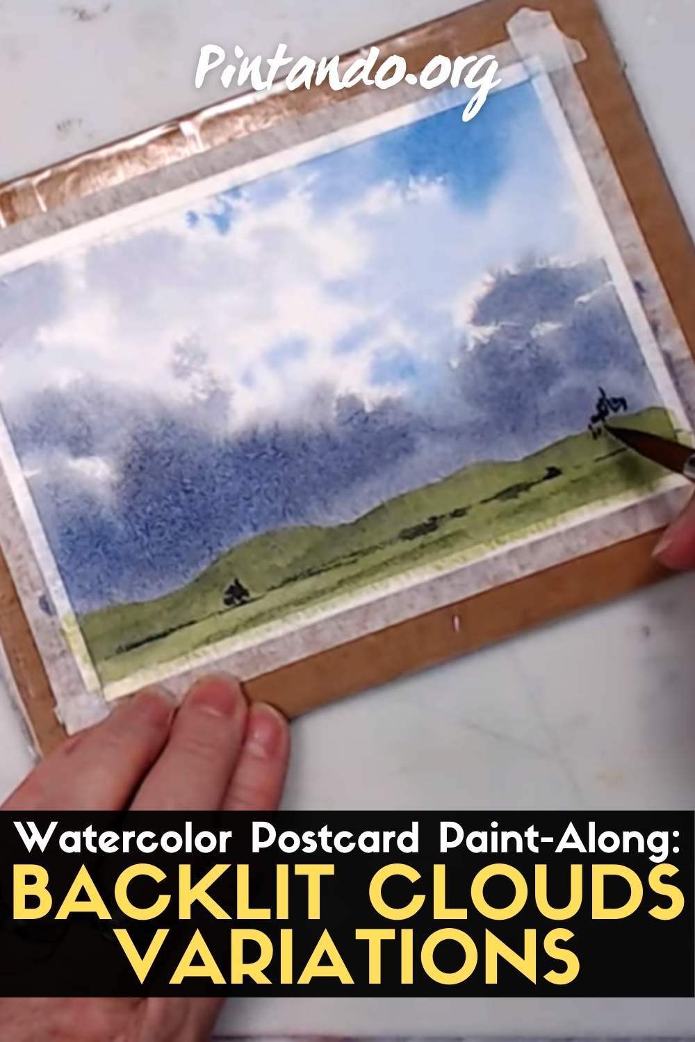 Watercolor Postcard Paint-Along Backlit Clouds Variations