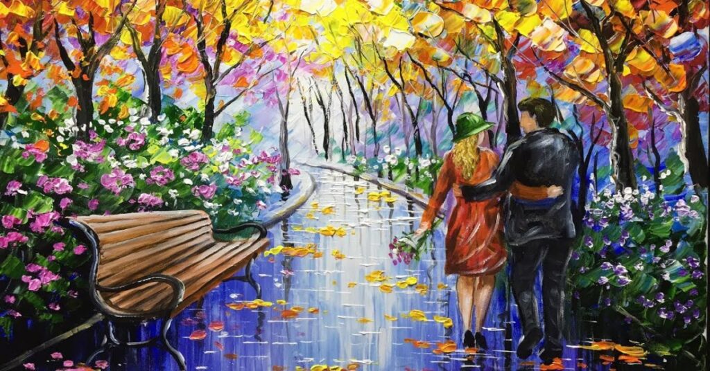 COUPLE Walking in the RAIN acrylic Painting
