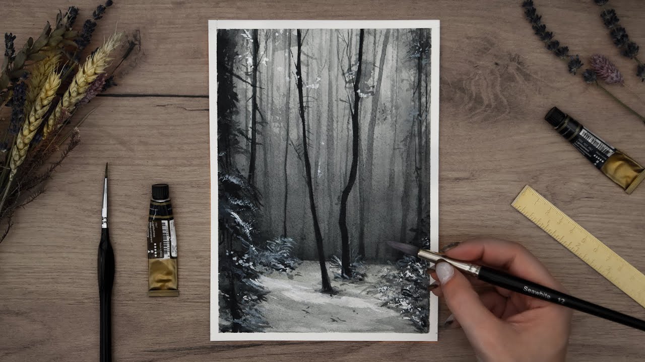 Misty Serenity: A Beginner's Guide to Monochromatic Watercolor Forest ...