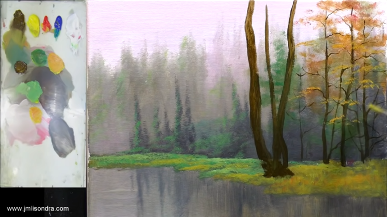 Birch Tree Misty Forest Painting Tutorial Pintando Org