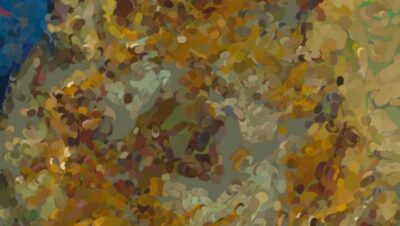 A watercolor detail after Van Gogh's 1887 Paris Sunflowers, shown mid-process with the blossom underpainted in muted green before true yellow is glazed on top, beside a floating color palette.