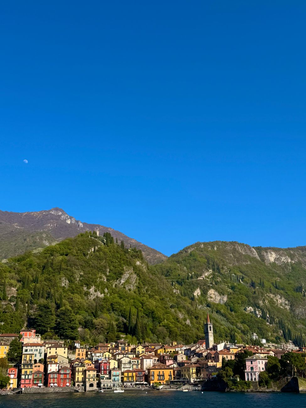 Varenna's colourful waterfront houses below the mountains of Lake Como