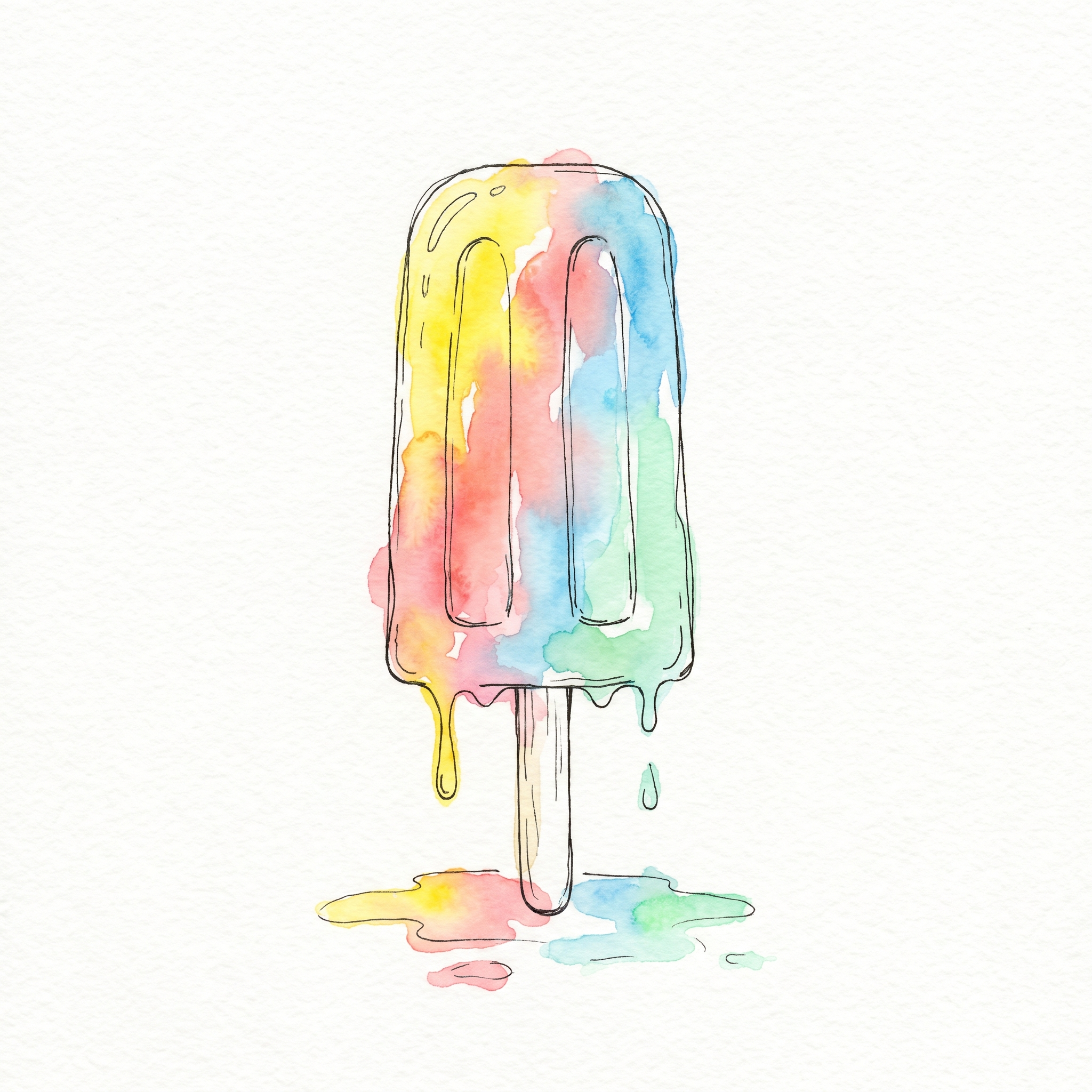 An easy watercolor of a colourful melting popsicle