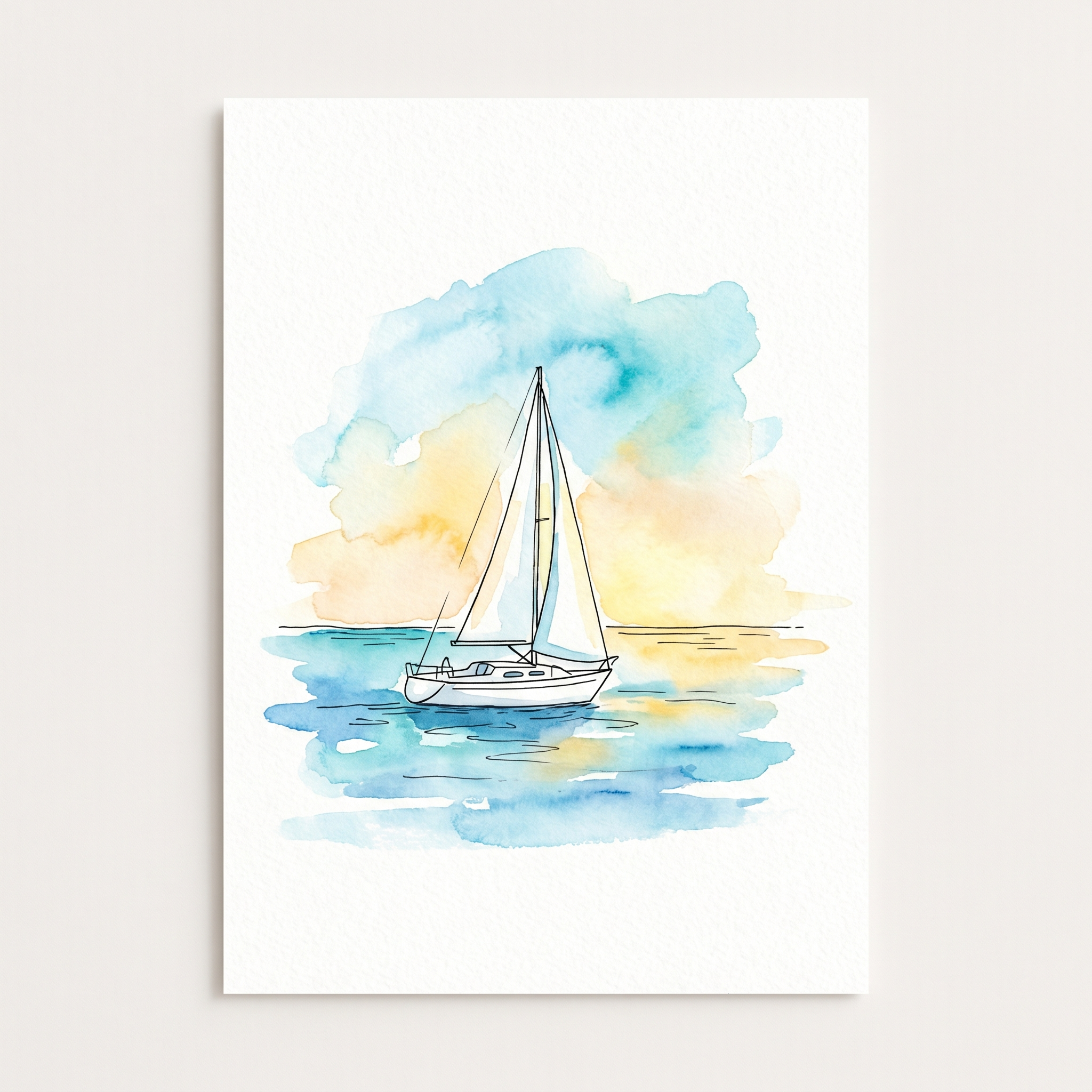 An easy watercolor of a little white sailboat on calm water