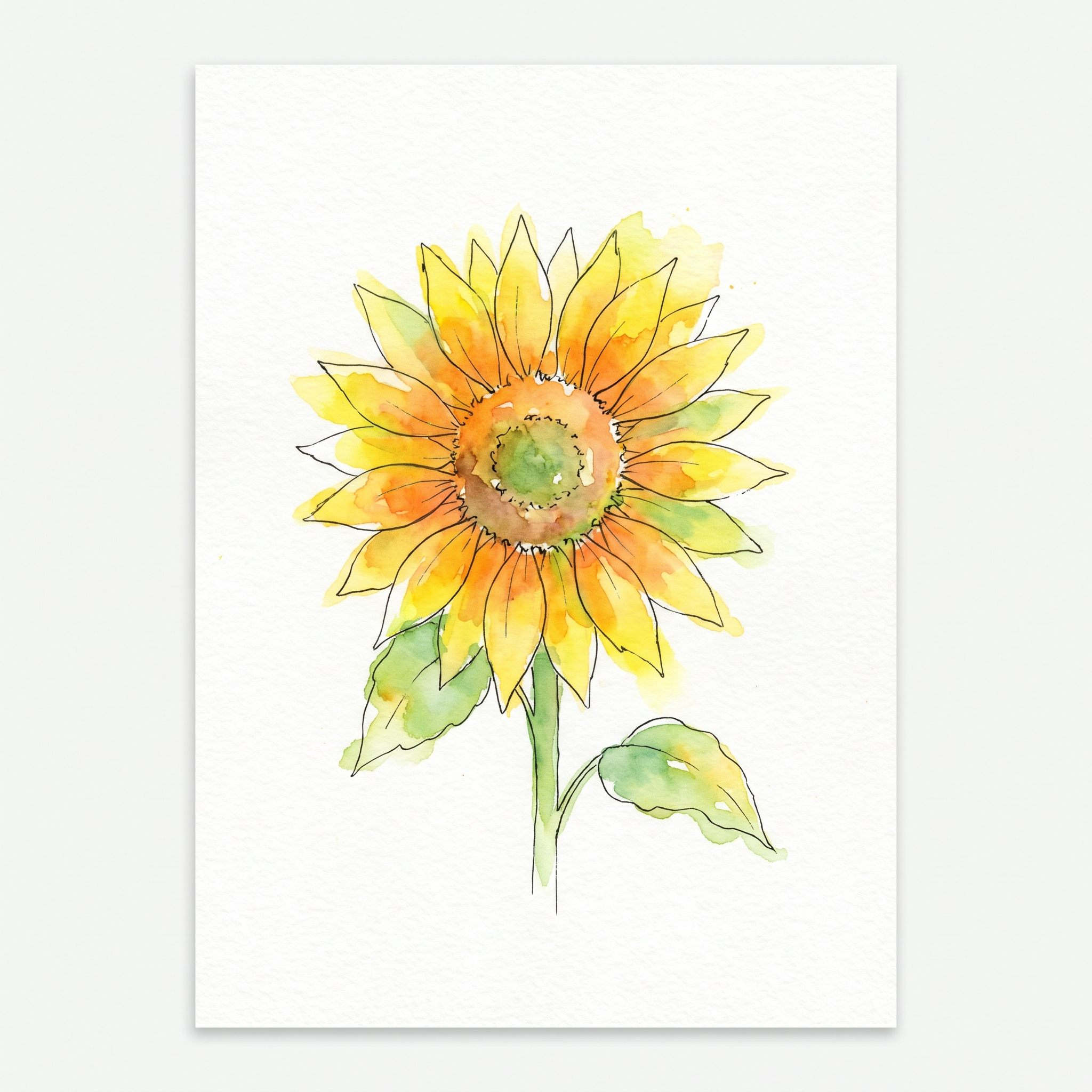An easy watercolor of a single bright sunflower