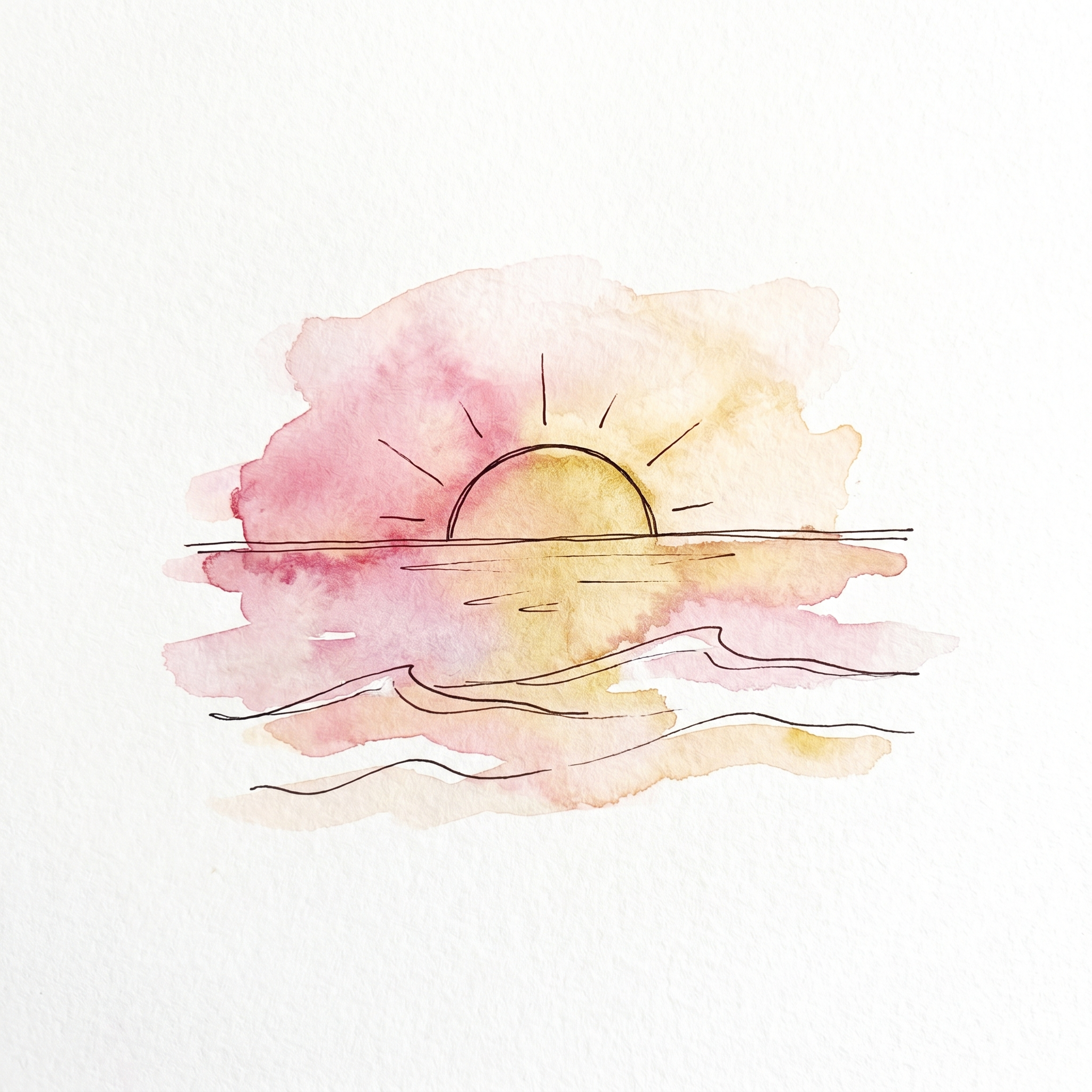 An easy watercolor of a summer sunset over the sea