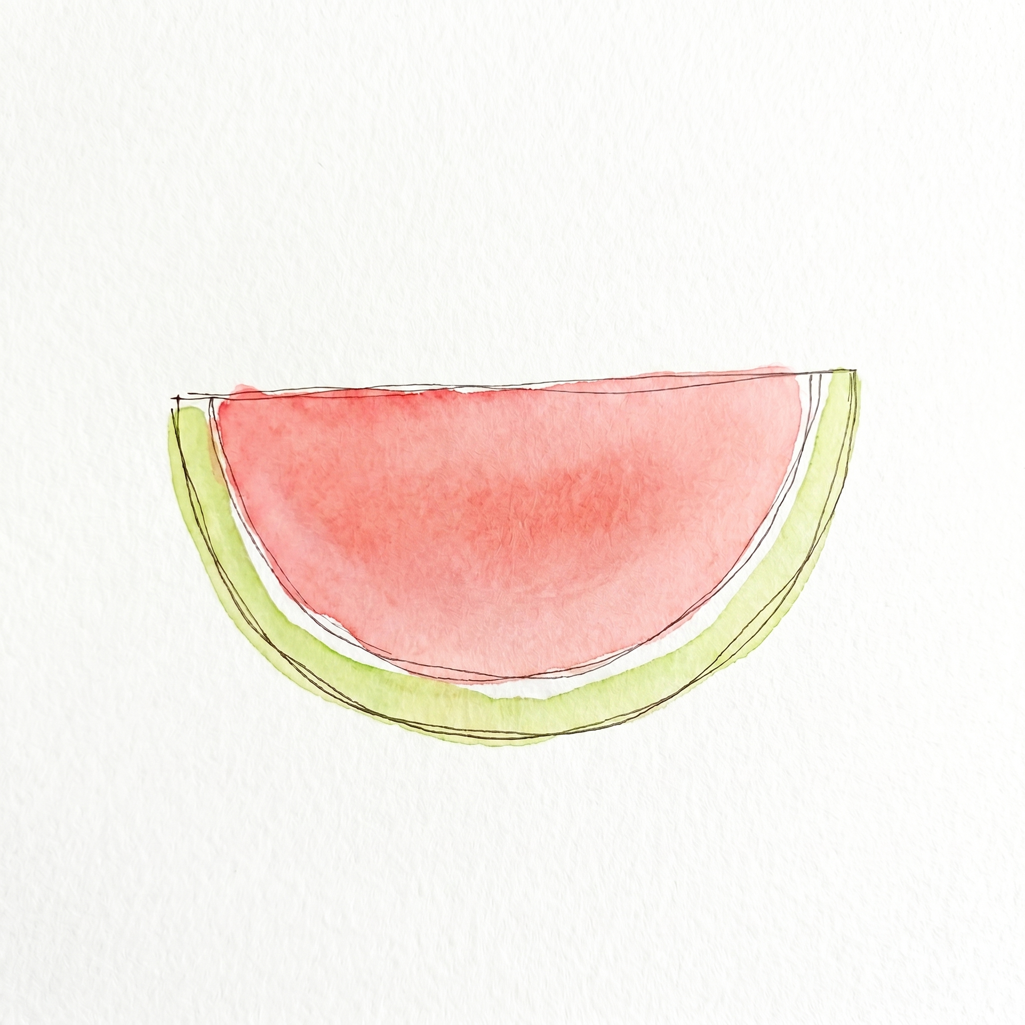 Stage 2 — flat red and green watercolour washes laid in over the drawing